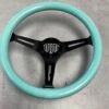 IMG_8295 NRG Innovations 350mm Minty Fresh Wood Grain Steering Wheel with Black Spokes