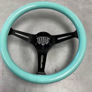 IMG_8295 NRG Innovations 350mm Minty Fresh Wood Grain Steering Wheel with Black Spokes