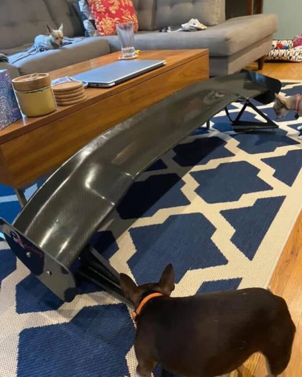 IMG_8366 carbon fiber GT-style rear spoiler wing, similar to those designed for performance cars like the Mazda Miata or Mercedes AMG GT