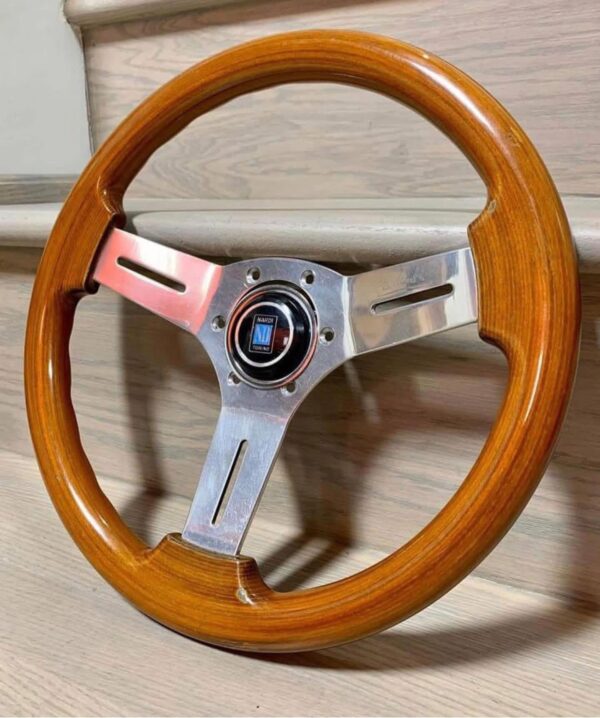 Nardi Classic Wood Steering Wheel with Polished Spokes.