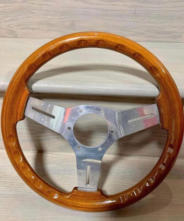 Nardi Classic Wood Steering Wheel with Polished Spokes.