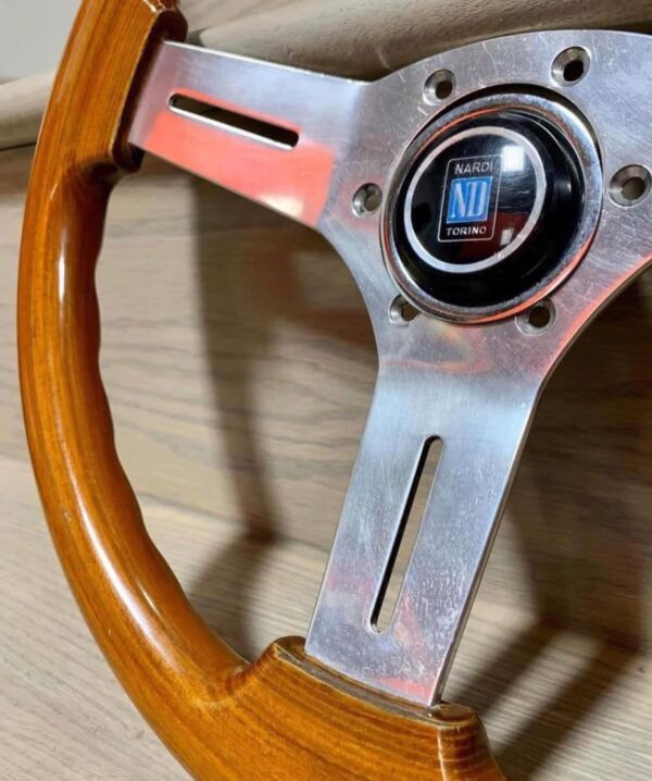 Nardi Classic Wood Steering Wheel with Polished Spokes.