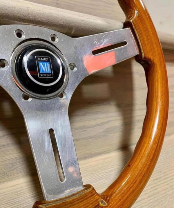 Nardi Classic Wood Steering Wheel with Polished Spokes.