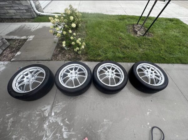 94-05 Mazda Miata Enkei NT03+M Style Silver Wheels w/ Tires (Set of 4) – 4x100