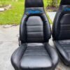 IMG_1788 OEM Mazda MX-5 Miata NA (1990–1997) Front Bucket Seats Pair – Black Leatherette with Teal Miata Logo