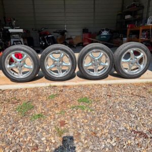 IMG_3117 OEM Mazda Miata 15x6" Chrome 5-Spoke Alloy Wheels w/ Tires (Set of 4)
