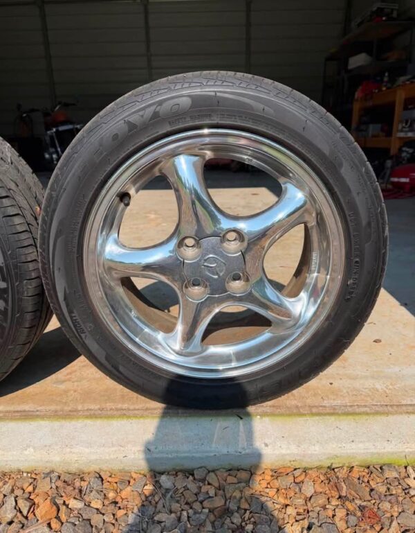 IMG_3118 OEM Mazda Miata 15x6" Chrome 5-Spoke Alloy Wheels w/ Tires (Set of 4)