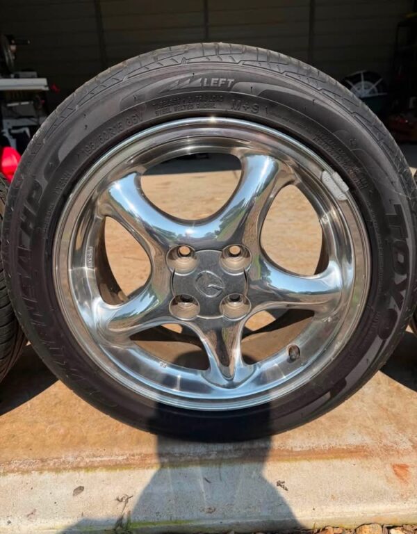 IMG_3119 OEM Mazda Miata 15x6" Chrome 5-Spoke Alloy Wheels w/ Tires (Set of 4)