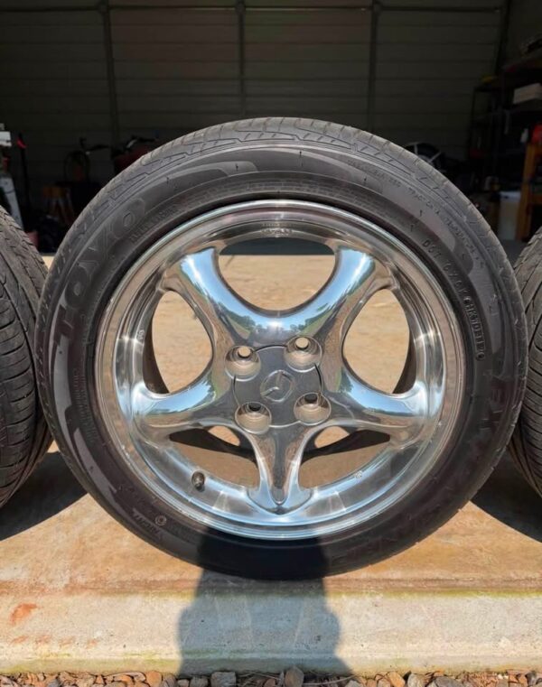 IMG_3120 OEM Mazda Miata 15x6" Chrome 5-Spoke Alloy Wheels w/ Tires (Set of 4)