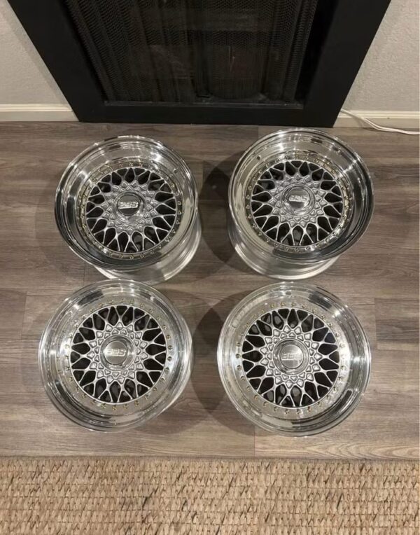 Genuine BBS RS Style 3-Piece Polished Mesh Wheels Set (4 Wheels)