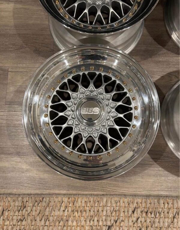 Genuine BBS RS Style 3-Piece Polished Mesh Wheels Set (4 Wheels)