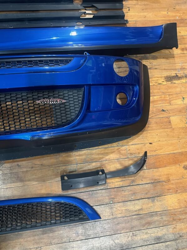 IMG_7926 Complete OEM Mini Cooper (R50/R52/R53 generation) John Cooper Works (JCW) Aerodynamic Body Kit finished in metallic blue (Hyper Blue).
