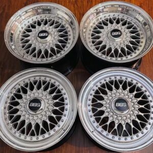 15" BBS RS Style Modular Mesh Wheels Set (4x100 Fitment) – Silver / Polished Lip