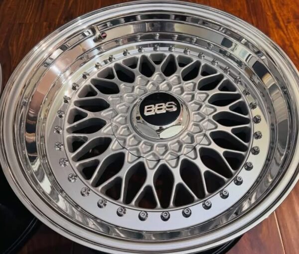 IMG_8185 15" BBS RS Style Modular Mesh Wheels Set (4x100 Fitment) – Silver / Polished Lip