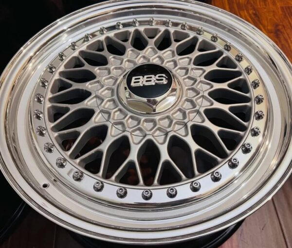 IMG_8186 15" BBS RS Style Modular Mesh Wheels Set (4x100 Fitment) – Silver / Polished Lip