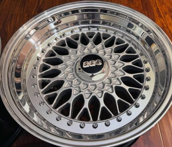 IMG_8187 15" BBS RS Style Modular Mesh Wheels Set (4x100 Fitment) – Silver / Polished Lip