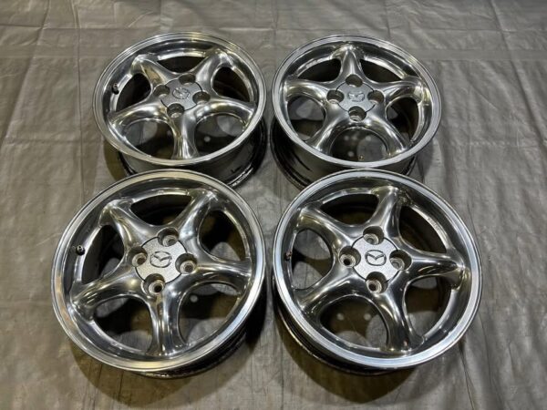 OEM Mazda Miata NA/NB 15" Chrome 5-Spoke Alloy Wheels Set with Center Caps (4x100)