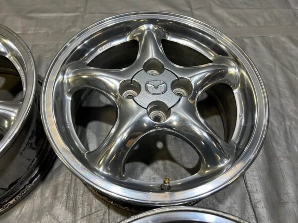 OEM Mazda Miata NA/NB 15" Chrome 5-Spoke Alloy Wheels Set with Center Caps (4x100)