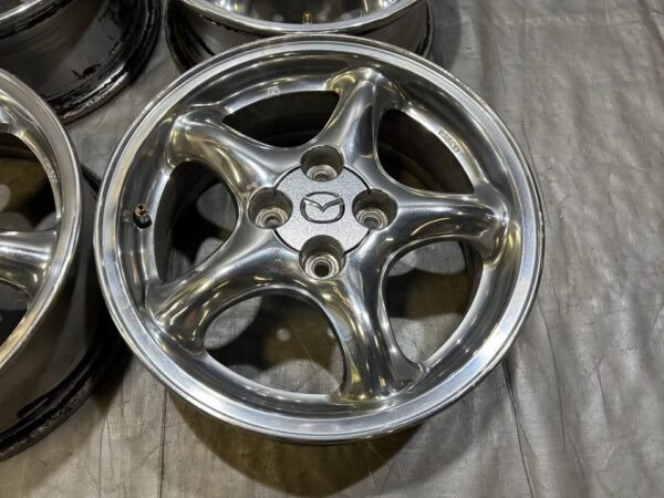 OEM Mazda Miata NA/NB 15" Chrome 5-Spoke Alloy Wheels Set with Center Caps (4x100)